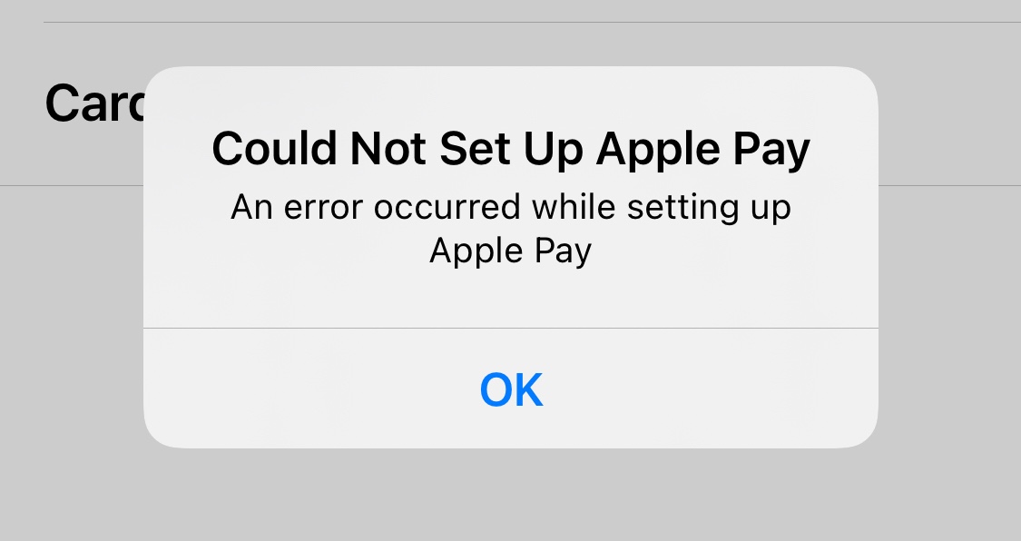 Apple watch an error occurred while setting up apple pay
