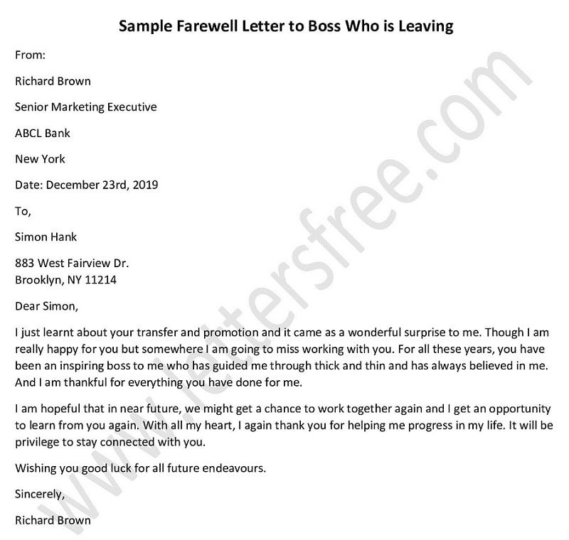How to write a farewell letter to an employee