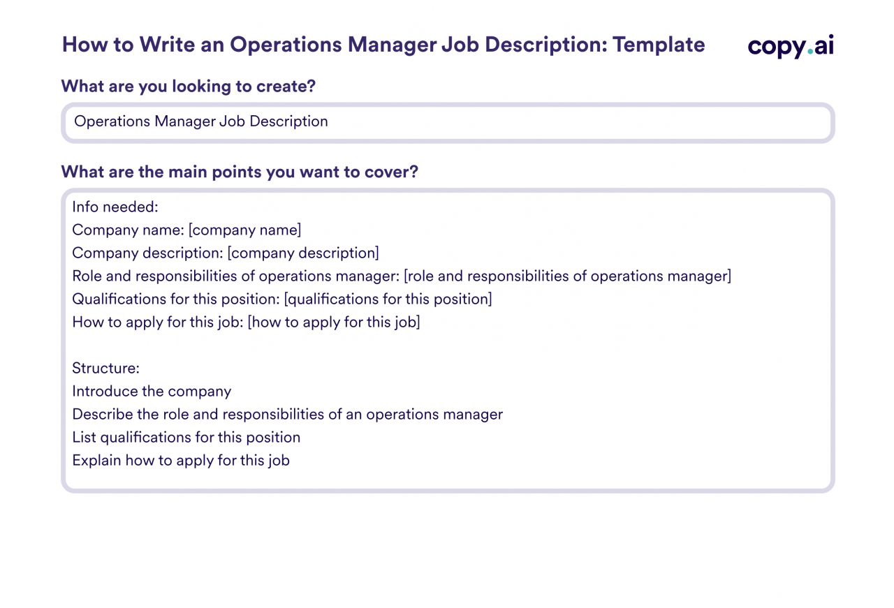 Job description for an operations manager