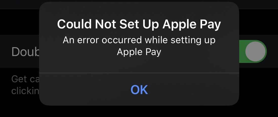 An error occured while setting up apple pay