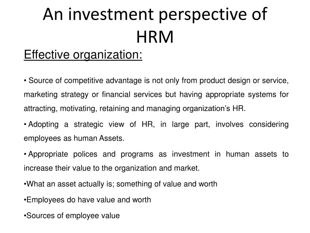 An investment perspective of human resource management
