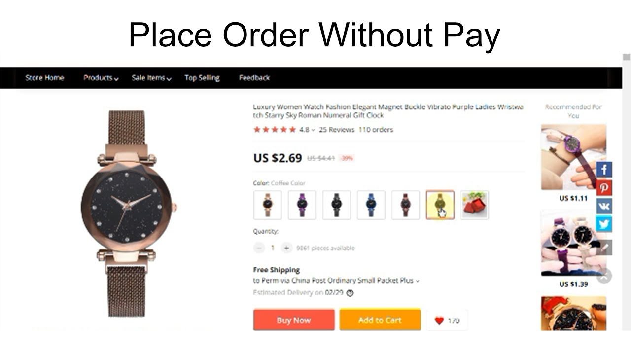 Aliexpress place an order without paying