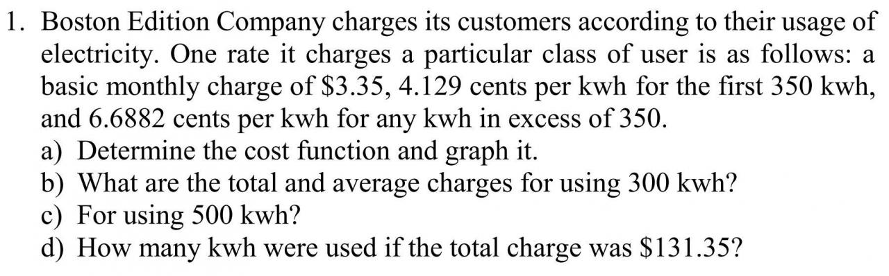 An electricity company charges its customers
